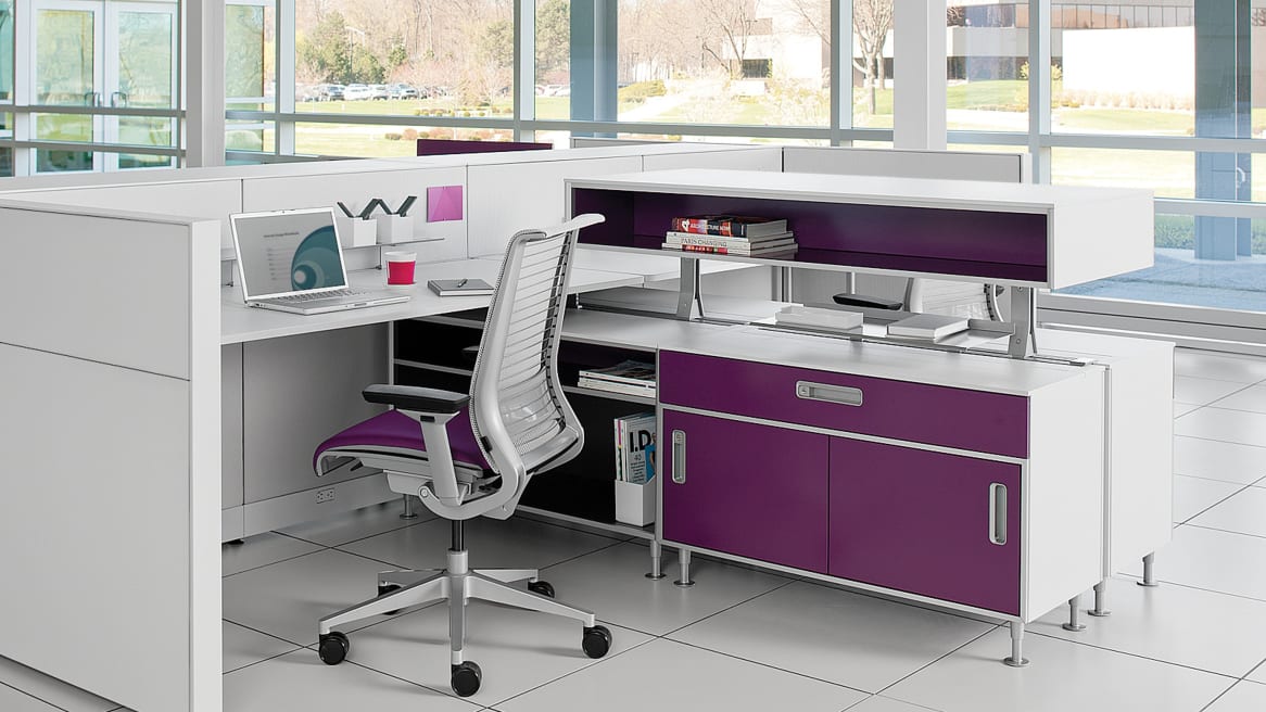 c:scape 2 purple workstations with Think office chairs and storage