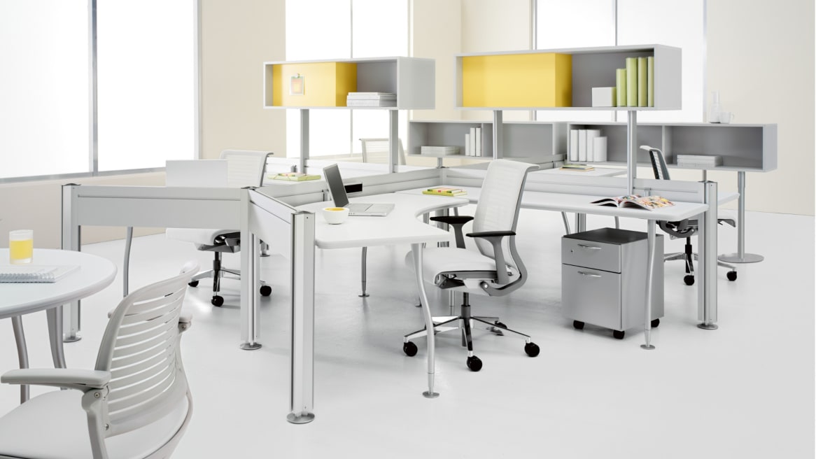 Duo Workstations with overhead storage Units