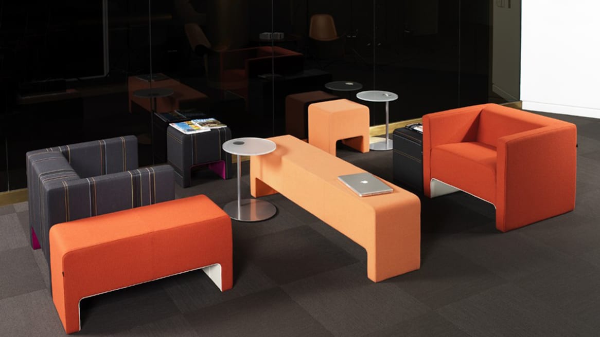 Davos Lounge Armchairs with Davos Lounge Benches in an office public area