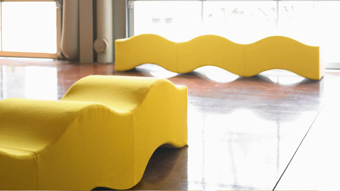 Two Yellow Ripple Contemporary Benches