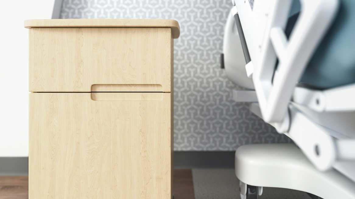 Park bedside table with a light wood finish