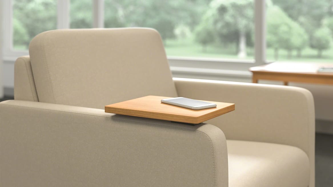 Sieste Armchair with Tablet Arm attached to armrest