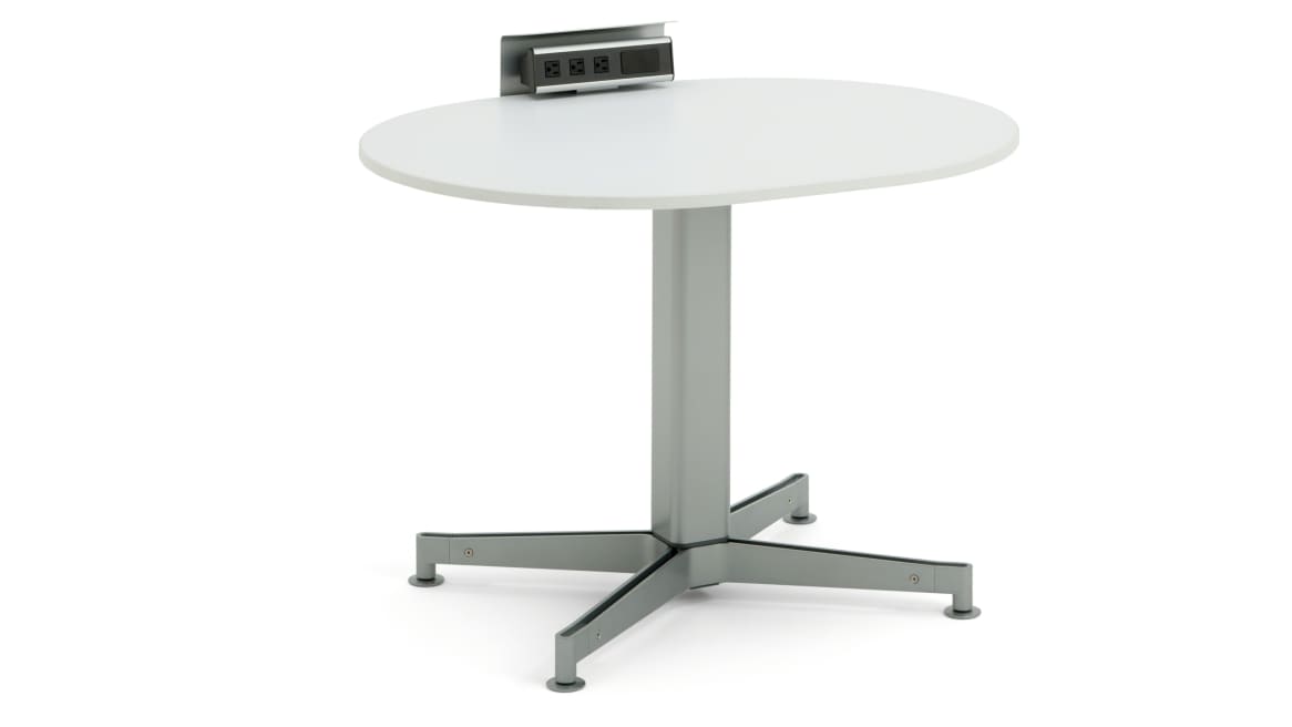 ScapeSeries sitting height table with power outlet on white background