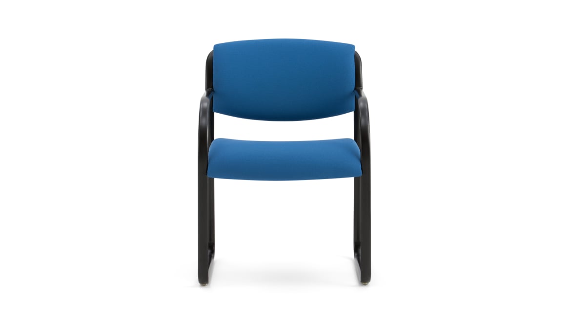 Blue Snodgrass Guest Chair with black metal frame on white background