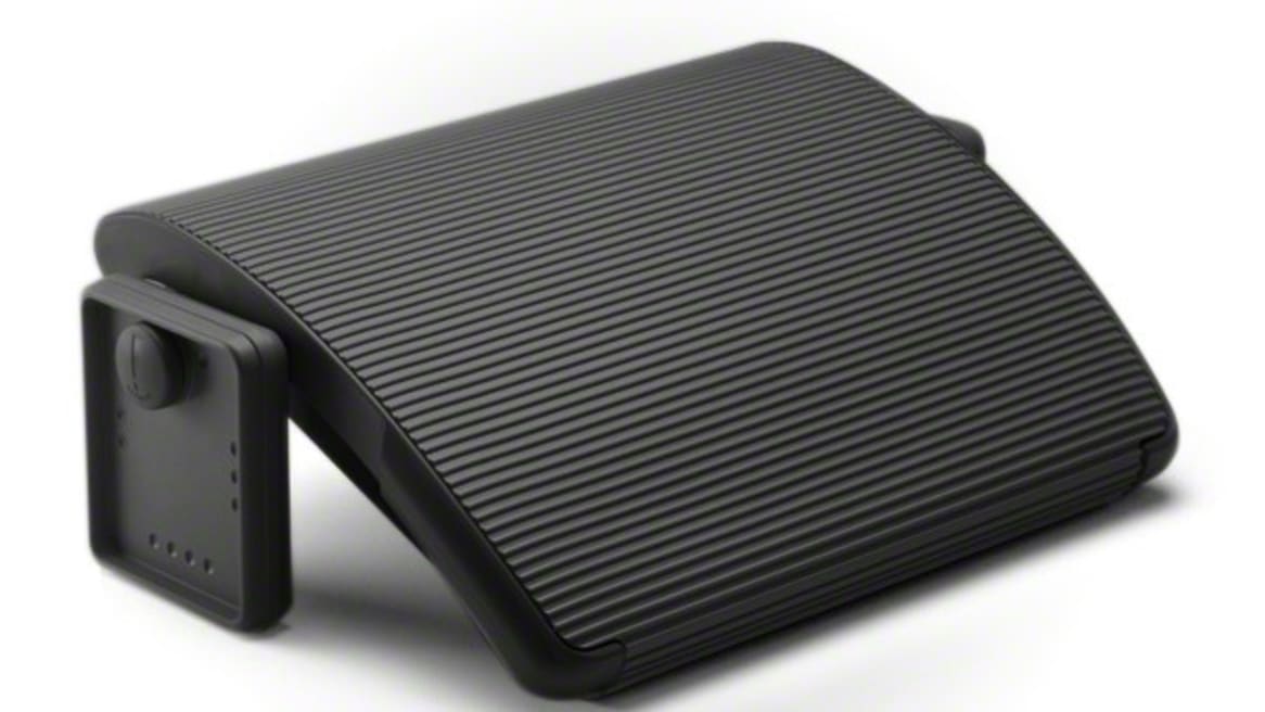 Black Steelcase Footrest on white background