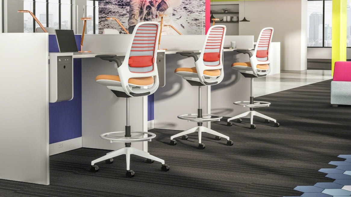 Collaborative space with colorful Series 1 stools