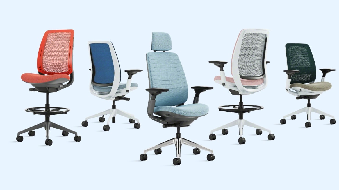 front and back view of 5 different models of the Series 2 chair