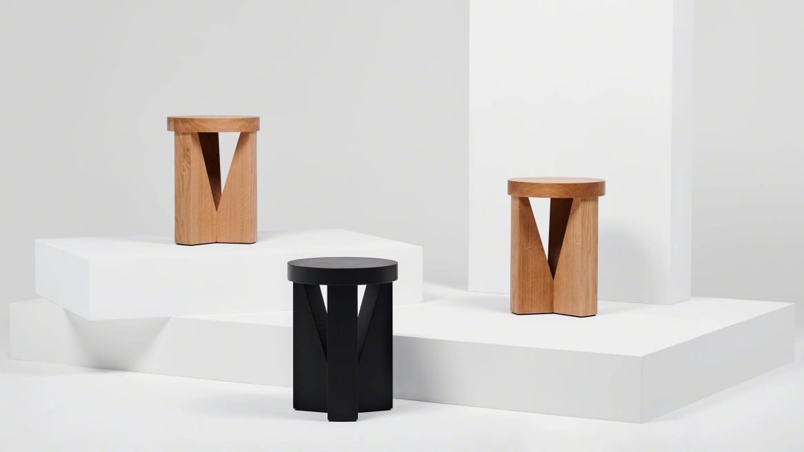 three cugino stools in different colors