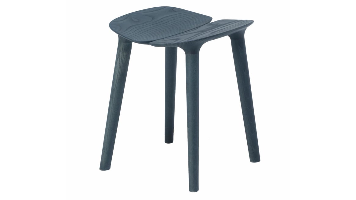 A blue ash Osso Low Stool by Mattiazzi on white background