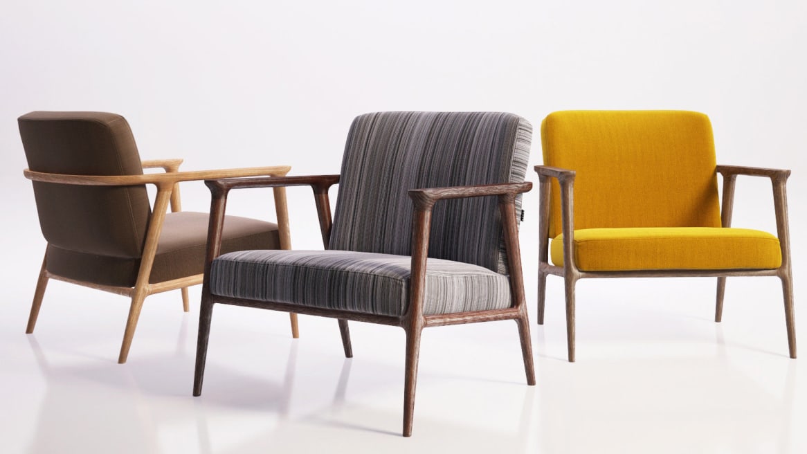 thee zio lounge chairs in different materials
