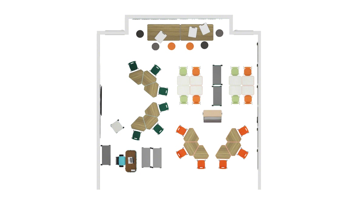 Smith System Oodle, Smith System Flavors Chair, Smith System Interchange Desk, Smith System Cascade Storage, Smith System Cascade Teacher Desk, Steelcase B-Free Table, Steelcase Verb Markerboard, Polyvision Sans, Steelcase Flex Collection, Steelcase MediaCaddy, Steelcase Think Chair