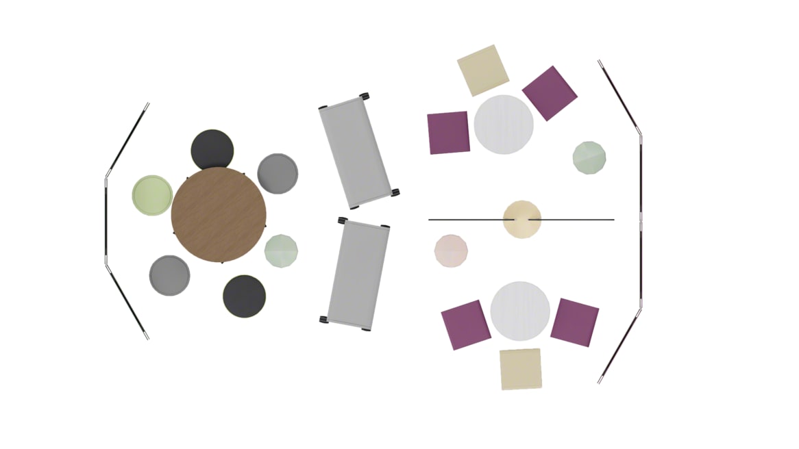 Steelcase Buoy, Smith System Oodle, Smith System Cascade Storage, Steelcase Flex Collection, Steelcase Turnstone Campfire, Steelcase B-Free Small Cube, Steelcase TouchDown Table, m.a.d Roto