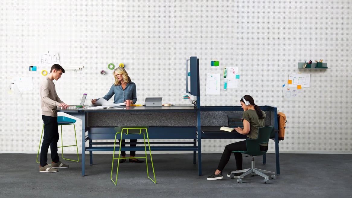 two women working while using a bivi desk