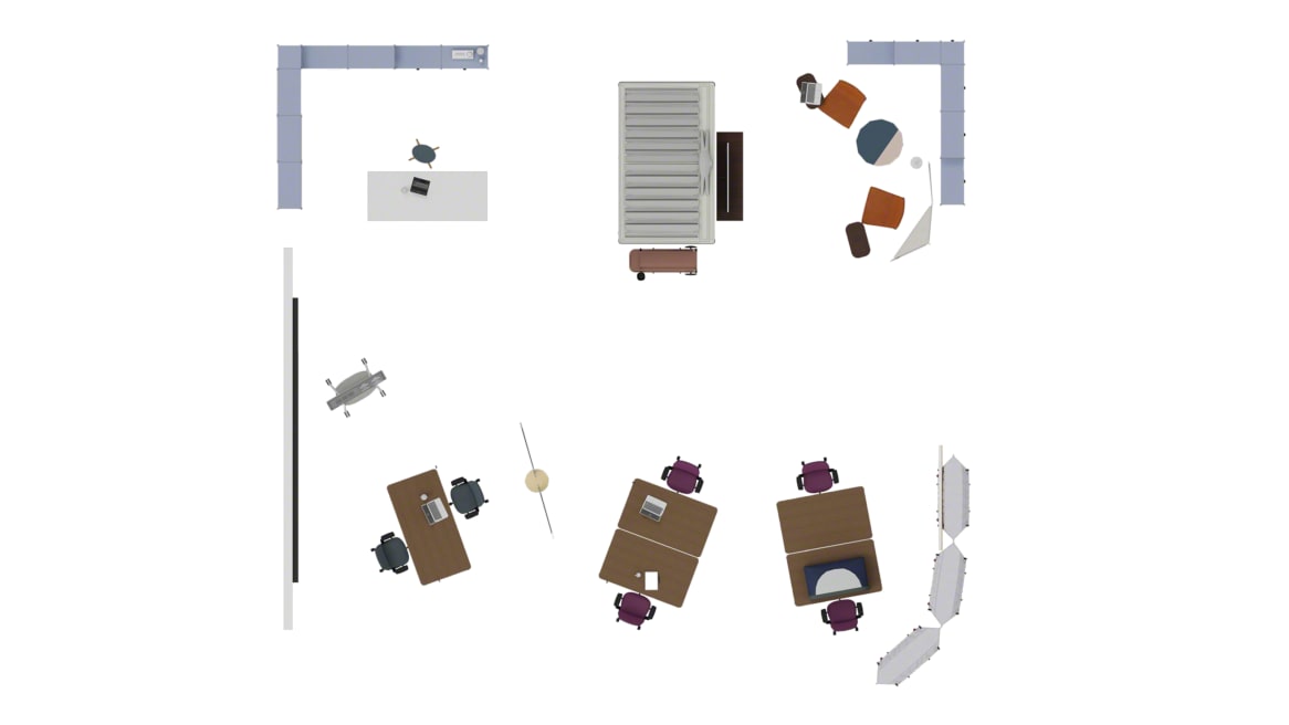 Steelcase Flex Active Frames, Steelcase Roam Collection, Steelcase Series 2, Steelcase Migration, Steelcase Table Tent, Smith System Planner, Coalesse Enea Wood Stool, Coalesse Lagunitas Personal Table, Orangebox Air3, West Elm Slope