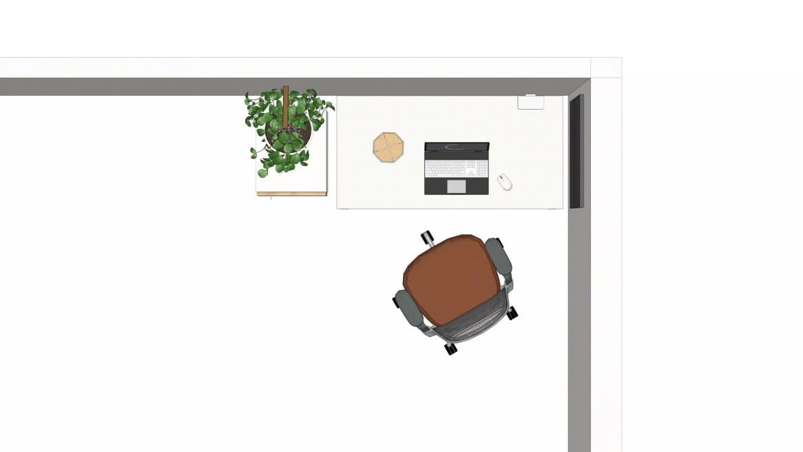 work from home setting with Steelcase Series 1 chair, West Elm greenpoint desk, mobile pedestal and soto charger