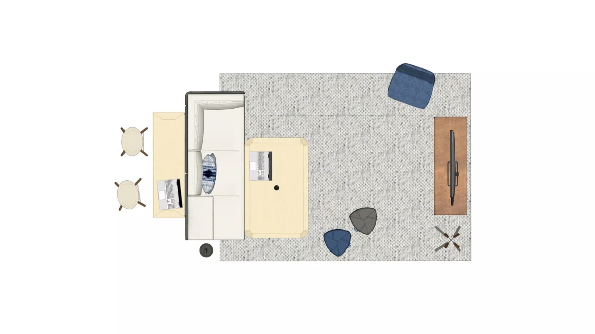 Campfire Standing Height Slim Table,  Enea Cafe Stool, Lagunitas Lounge System, Thread, Lagunitas Personal Table, Blu Dot Dang Credenza, Blu Dot Neat Chair, Bassline Round Table, Blu Dot Splash Coat Rack Planning Idea