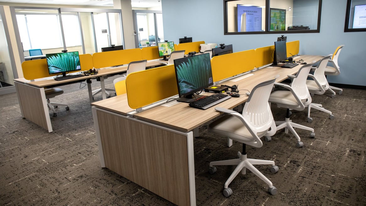 office furniture with yellow screens