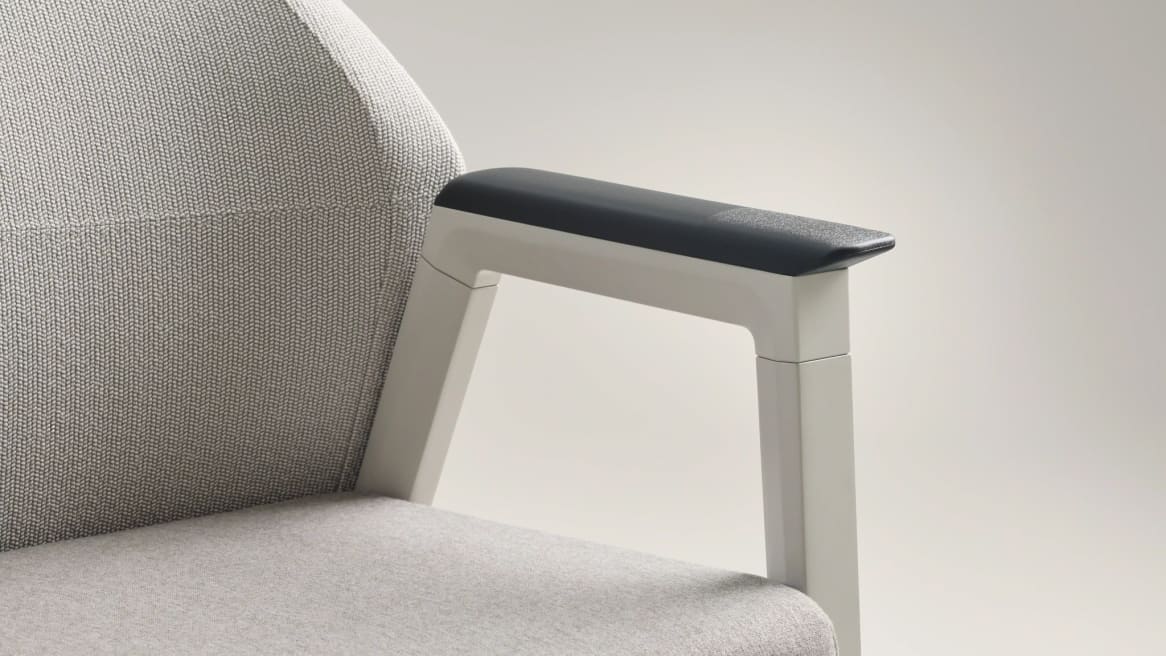 Embold Chair: Inner and Outer Back: Designtex, Pause, Canvas, Seat: Designtex, Helsinki Crypton, Paint: Chalk, Arm: Overhang Merle