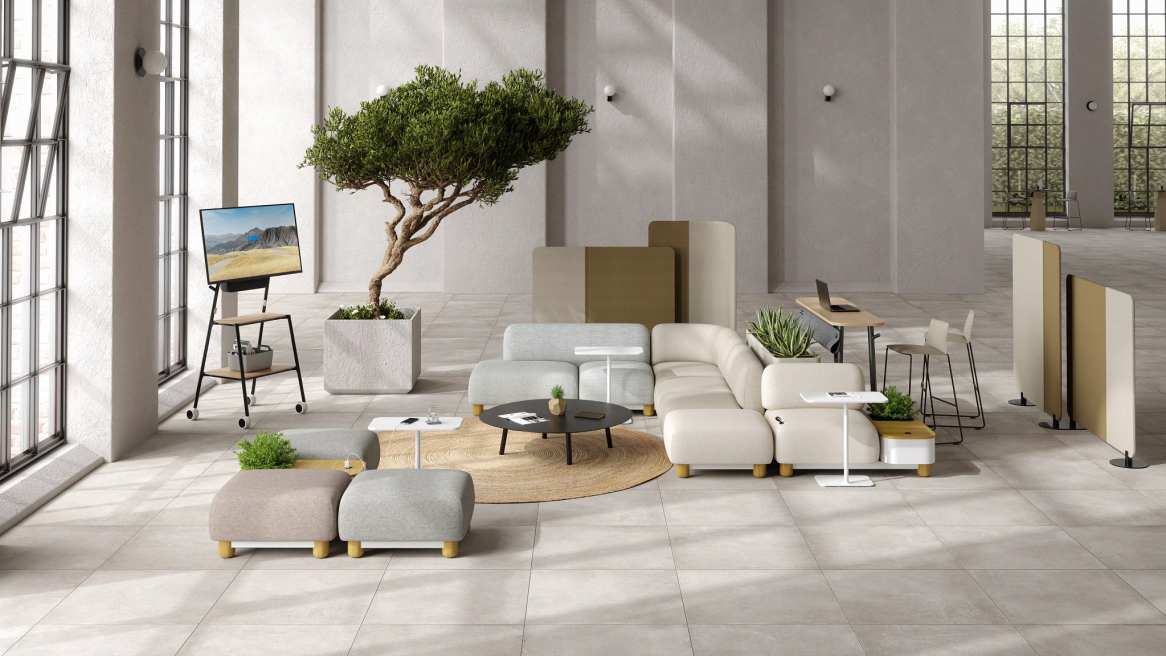 Coalesse Ensemble Lounge System with Lagunitas Personal Table and Maarten Low Table environment