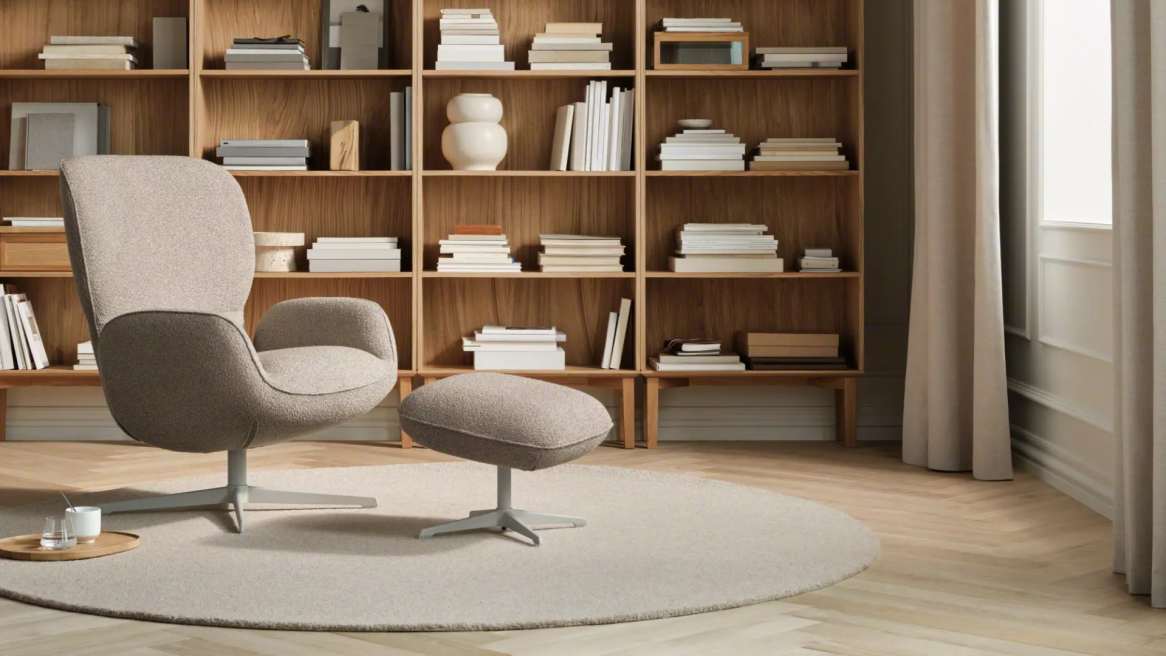 BOLIA Ripon Armchair and Footstool in a library Environment