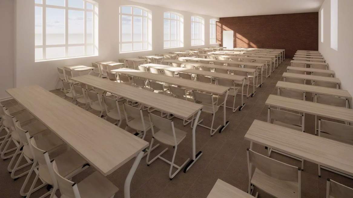 Vanerum Versa M tables and with chairs in a classroom environment
