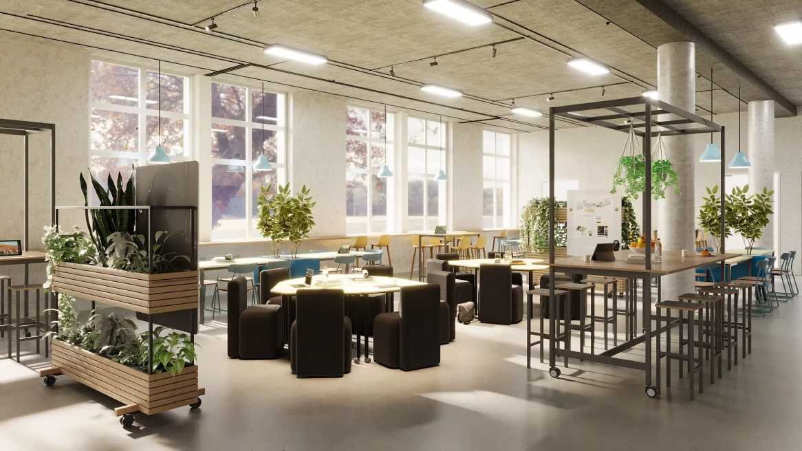 Vanerum Plant Table and stool in a lounge environment