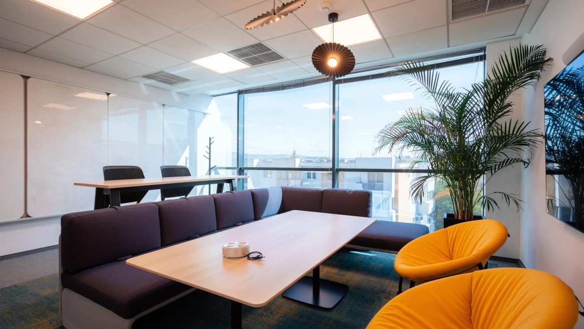 RebelDot Office environment featuring Viccarbe Zoco Lounge Chairs Lagunitas bench