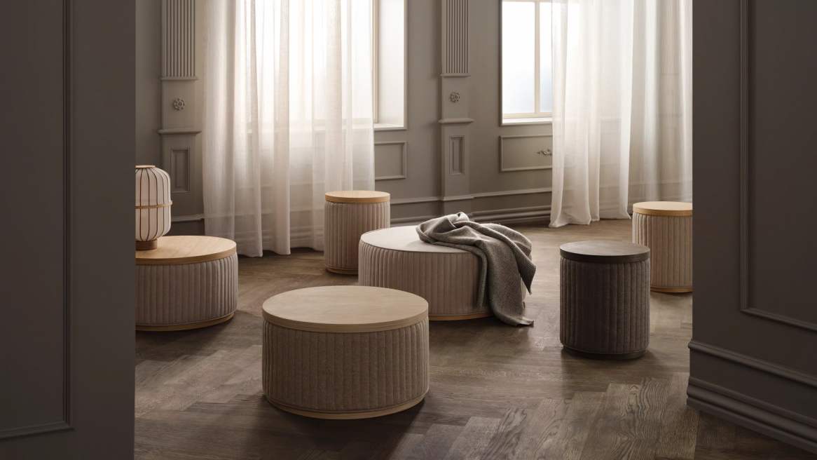 EMEA BOLIA Rigato Pouf in a lounge environment