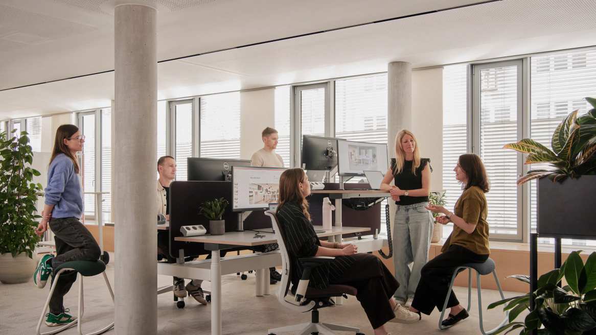 Steelcase Flex Rocker Stool with Think Chairs and Possilio desks in an office environment