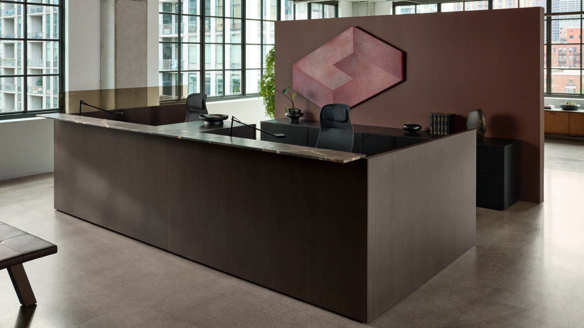 Front desk in dark color