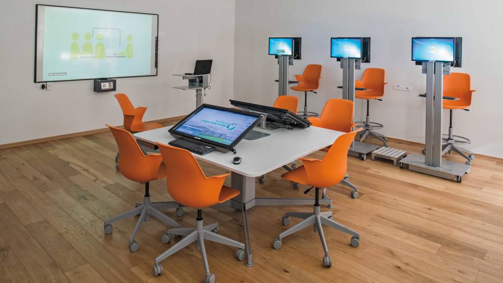 Small Classroom: Supports up to 16 students and can easily be reconfigured to support different learning modes.