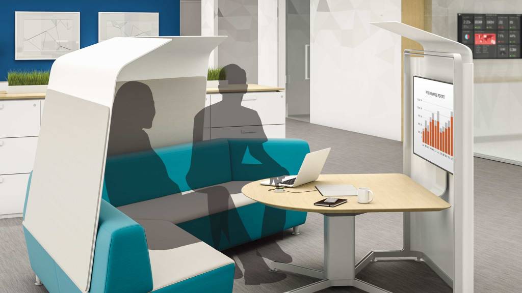 Include spaces with shielded boundaries to allow workers to concentrate alone or have a quiet one-on-one conversation without taking up valuable real-estate. These spaces can be co-located throughout to provide areas for on-demand team collaboration.