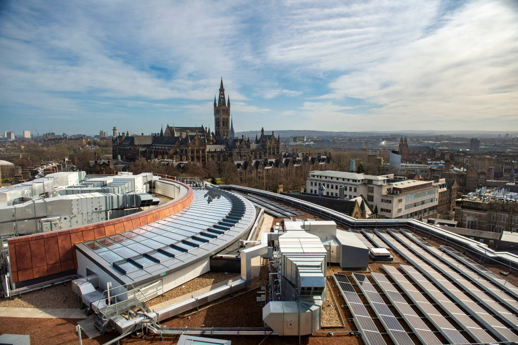 The Gilbert Scott Building pictured beside the James McCune Smith Learning Hub, Glasgow