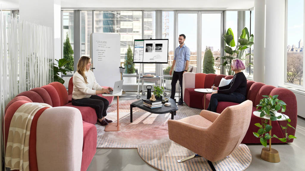 Steelcase west elm couch meeting space in hybrid neighborhood