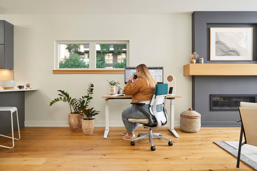 Gesture Chair, Ology Height Adjustable Desk, Eclipse Light