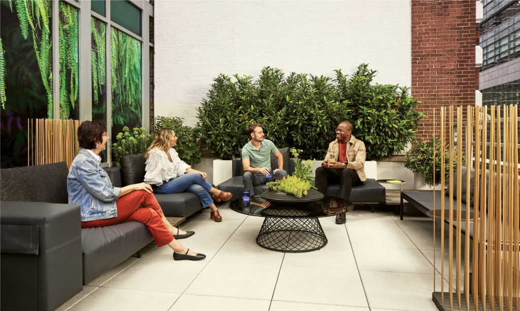 People socialising on the New York WorkLife Terrace