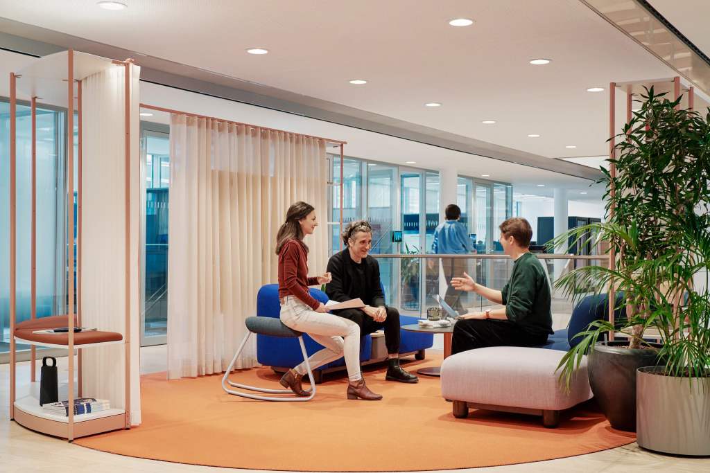 Coalesse Ensemble Lounge System, Flex Rocker, Obelos and Flex Active Frames in office environment