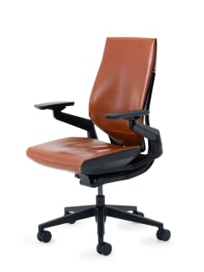 Gesture chair with brown natural leather upholstery