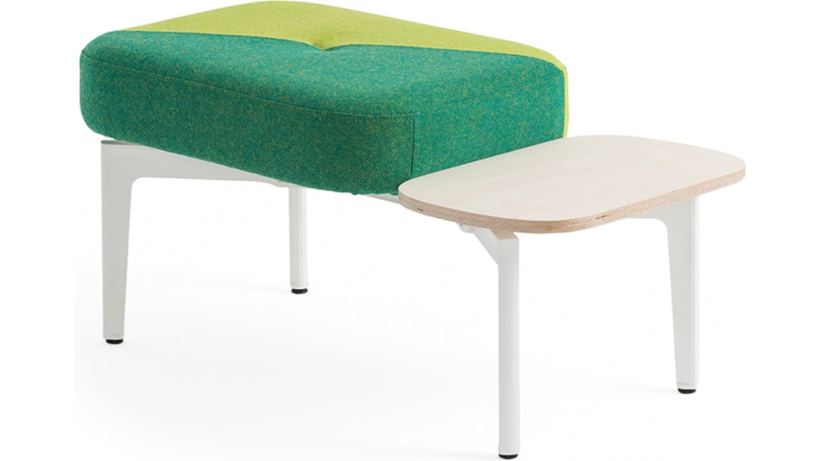 Bassline Bench Seating with green upholstery and side table