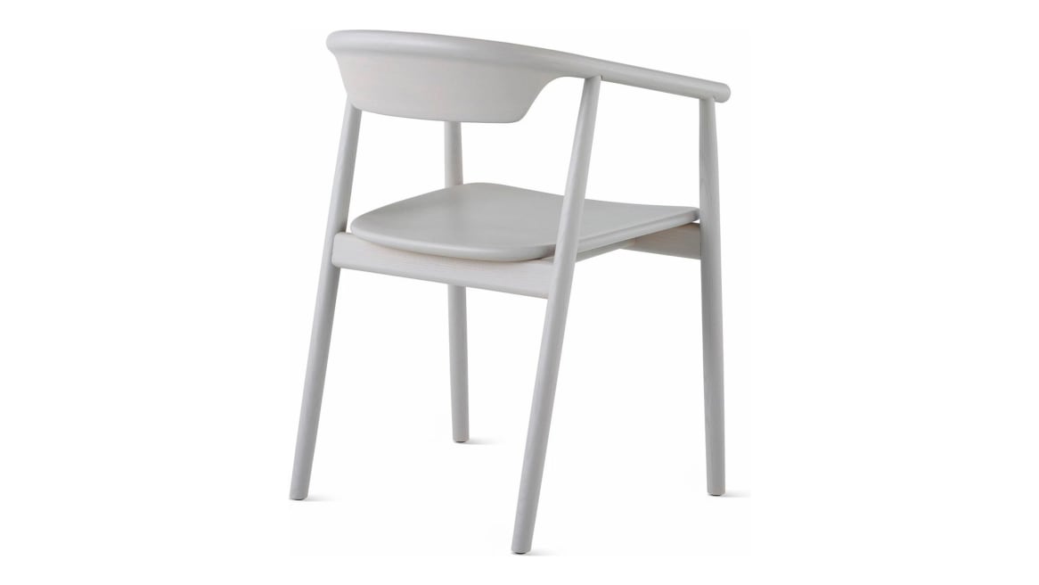 Back view of a gray Leva Armchair by Mattiazzi on white background.