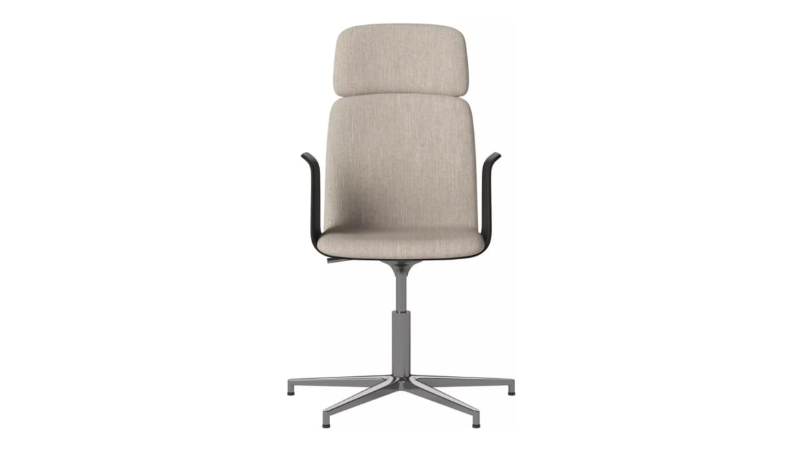 Palm upholstered CEO chair with veneer arms and glides