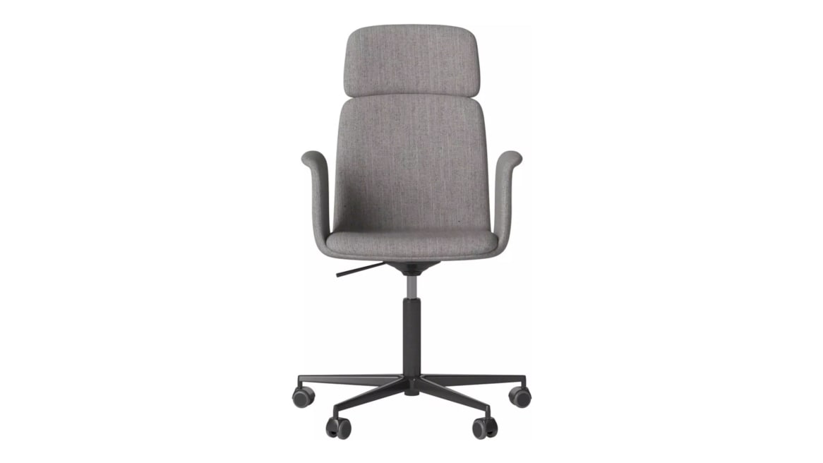 Palm upholstered CEO chair with veneer arms and wheels