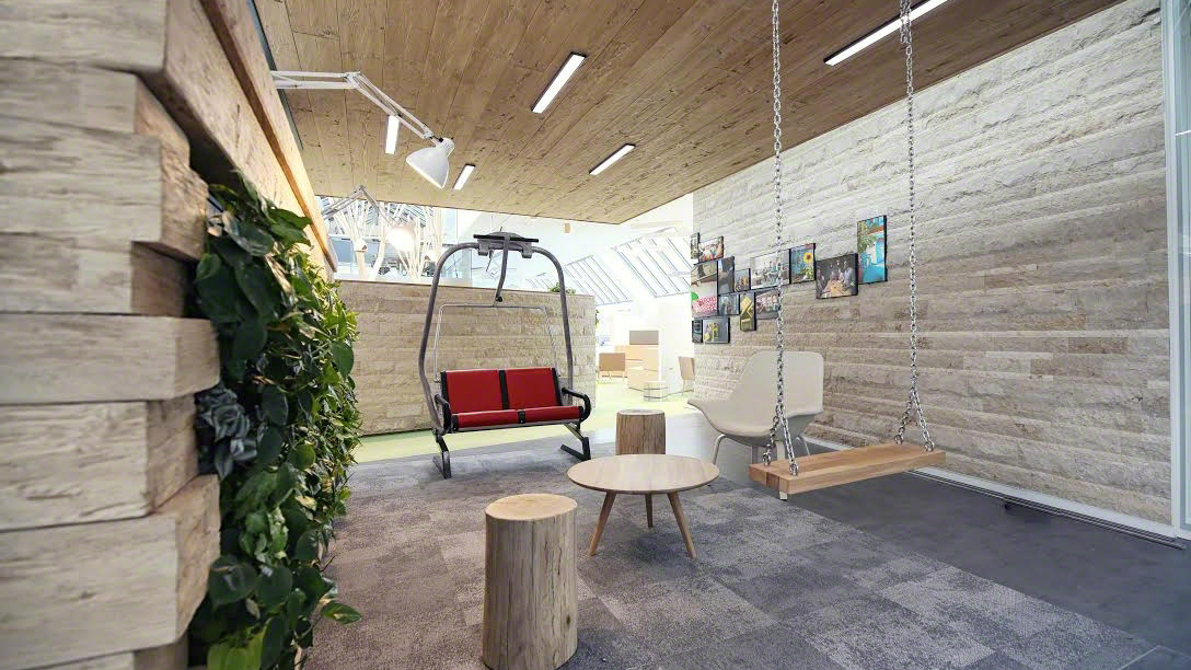 Open space with a swing at a LinkedIn office