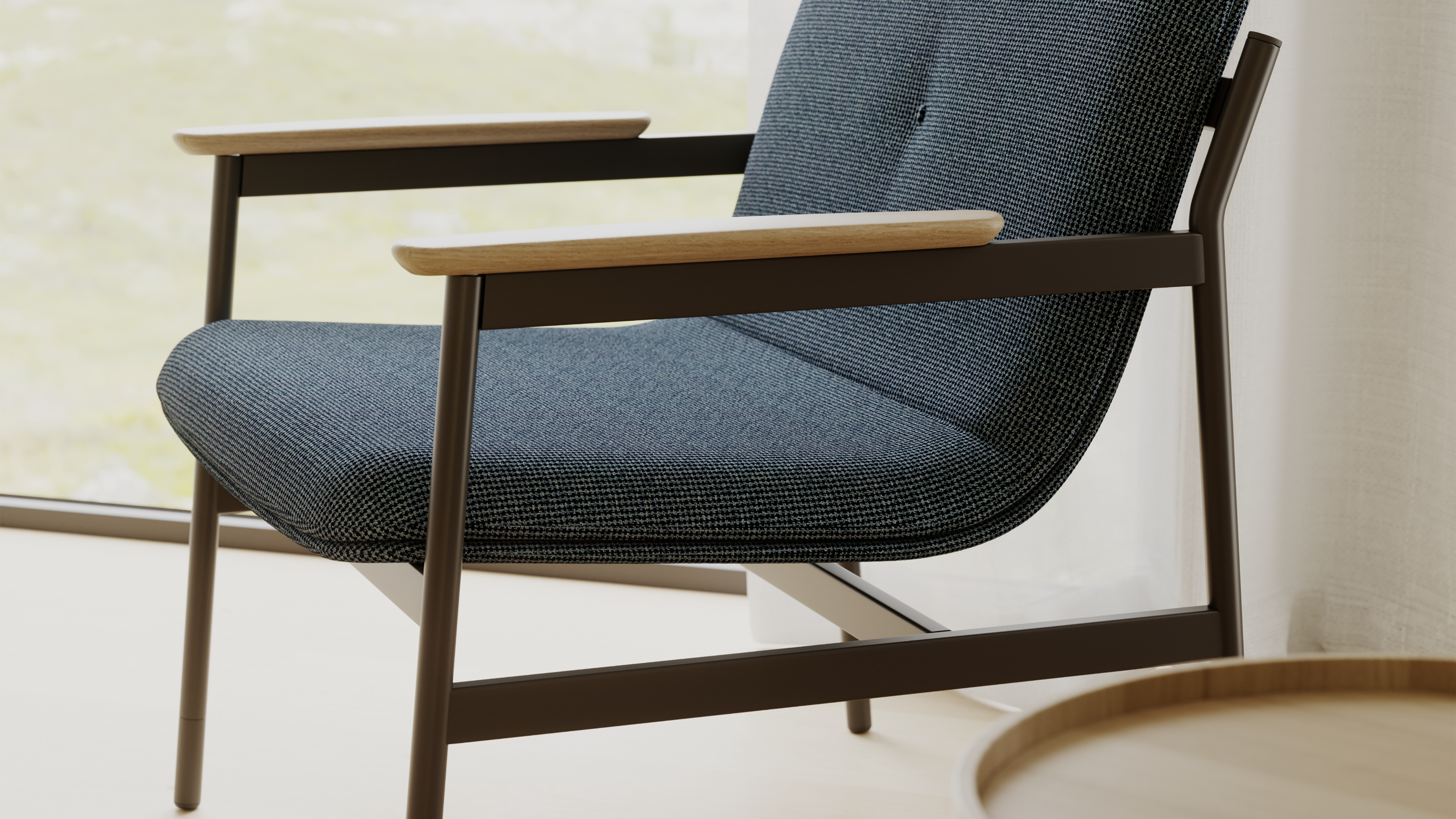 Brighton Lounge Chair, One-seat Upholstery: Boucle Houndstooth Pacific Arm cap: VP01 Oak Light
