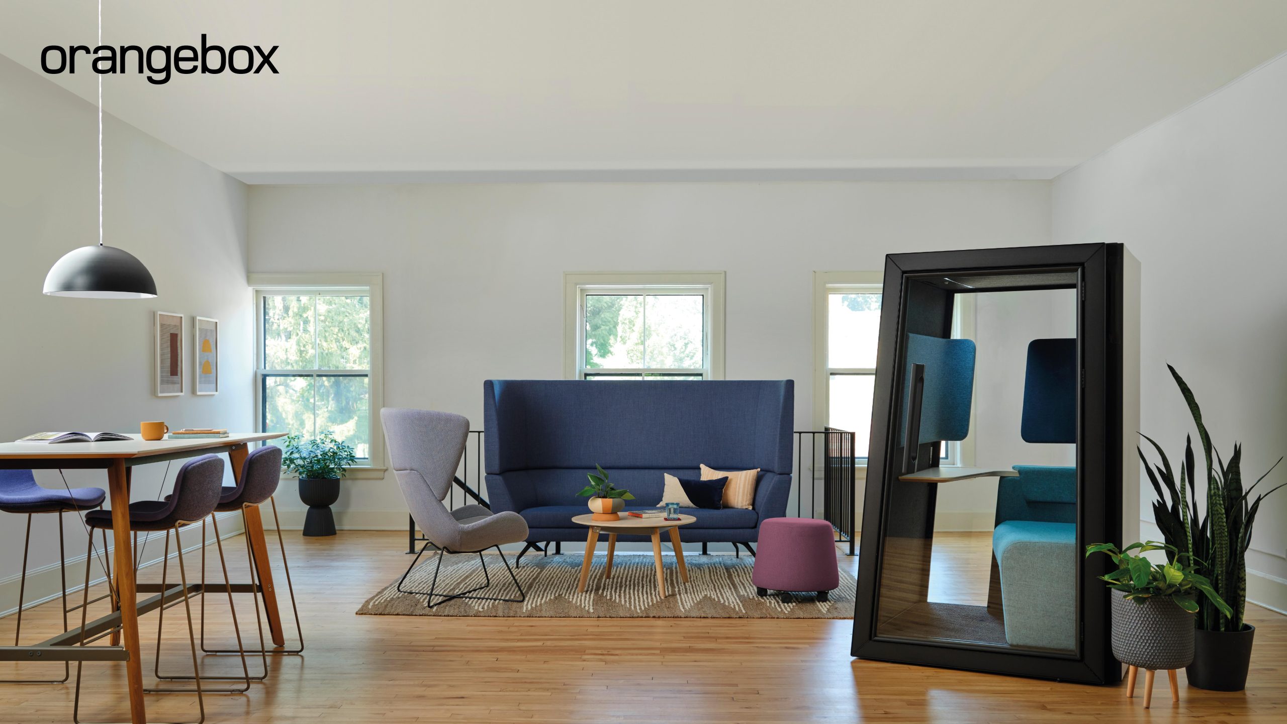 Savina sofa lounge environment with Viccarbe logo