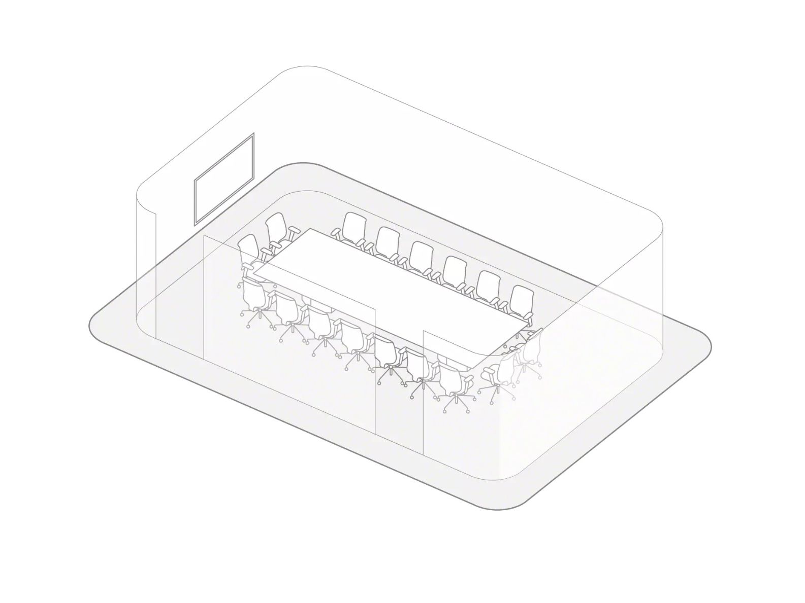 Conceptual workplace design showing collaborative meeting spaces, private focus rooms, and flexible office settings that support hybrid work and employee wellbeing.